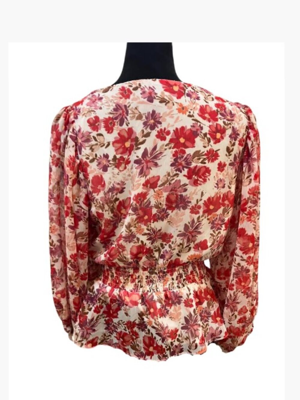 Sam and Jess Floral V-Neck Blouse  Smocked Waist  Casual Wear  Size PL  Like New - Picture 6 of 9
